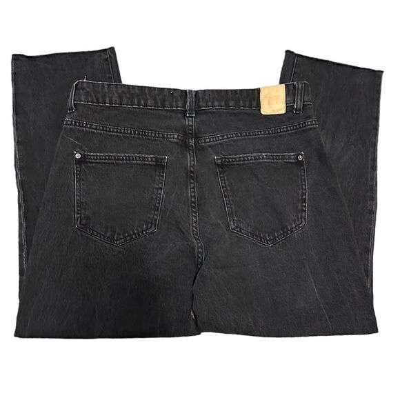 Zara Black Straight Leg High Waist Holes Knees Raw Hem Relaxed Denim Jeans - Picture 3 of 6